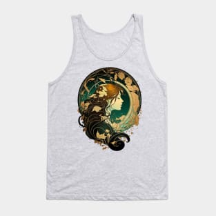 Girl With Fall Autumn Leaves In Her Hair Art Nouveau Graphic Tank Top